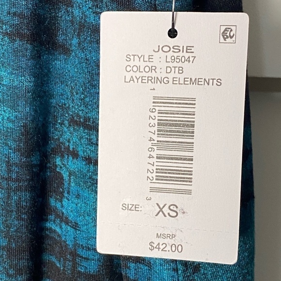 Josie Natori Tank Top Layering Elements DTB Turquoise Black Size XS - Picture 4 of 8